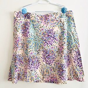 LANE BRYANT Plus Size 22 Cream Purple Blue Starburst Knee Length Side Zip Skirt